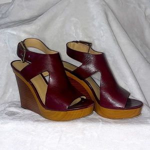 Michael Kors Wedges size 6.5, Burgundy with wood color platform